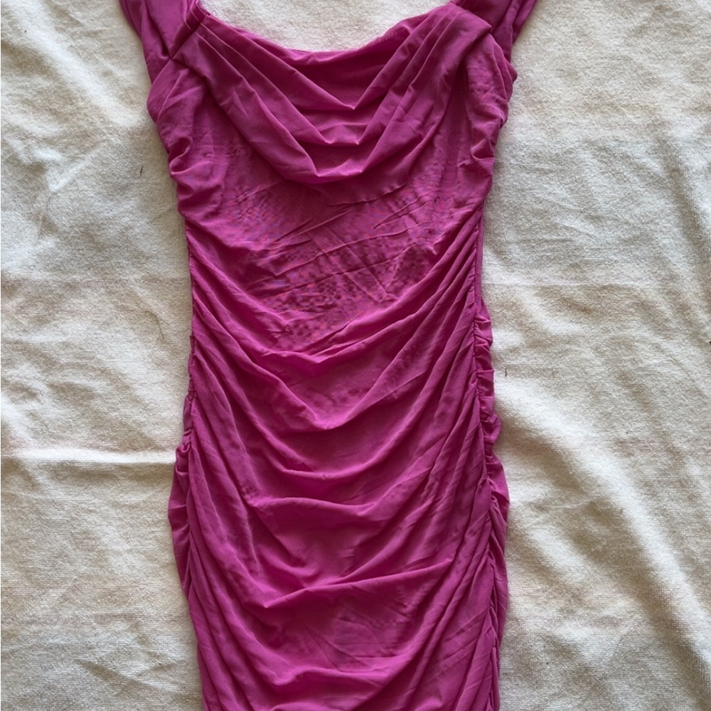 Hello Molly Pink Ruched Cowl Neck Mini Dress